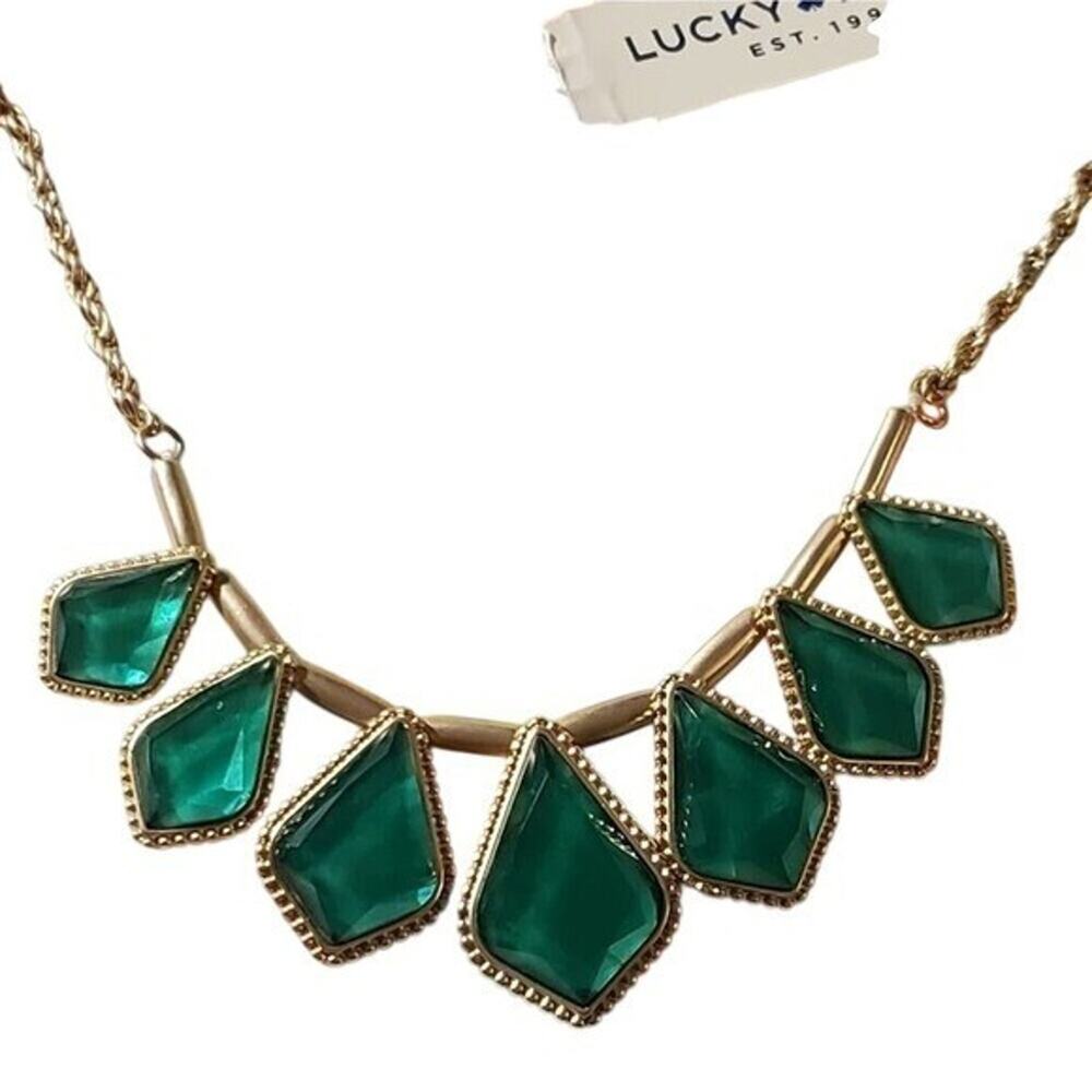 Lucky Brand Green Geometric Bib Statement Necklace Gold Tone New With Tags